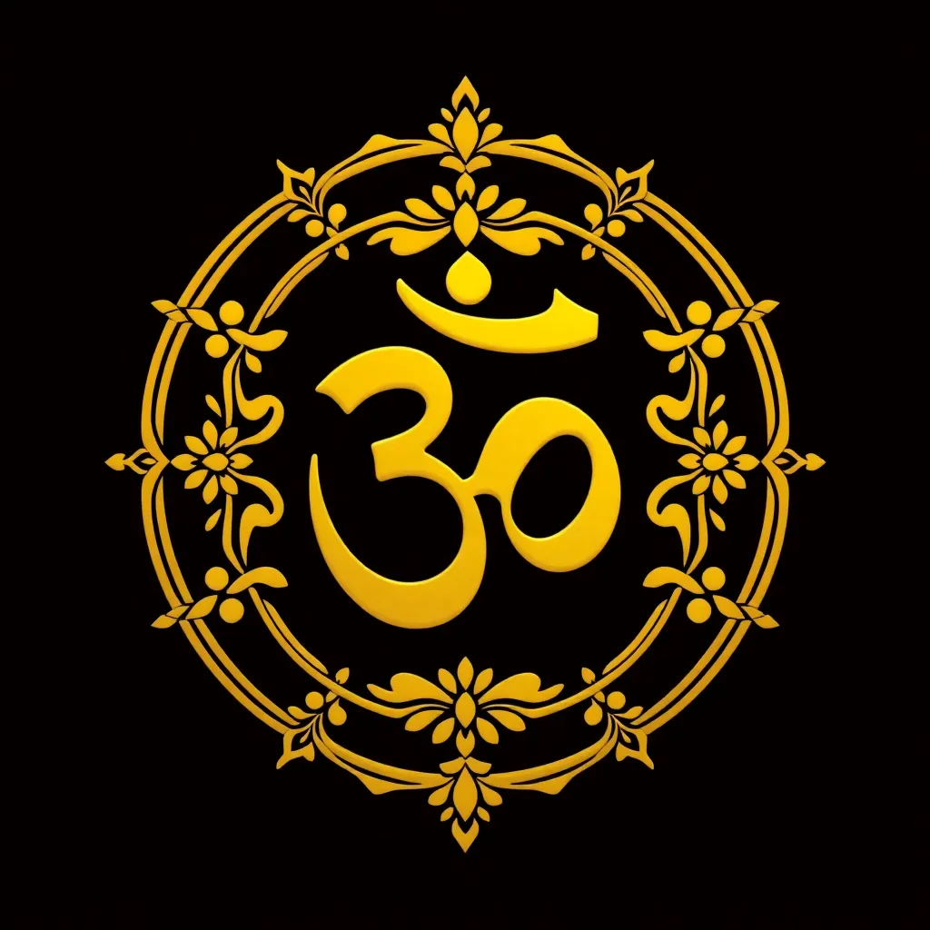 Om symbol in gold color with floral decorations
